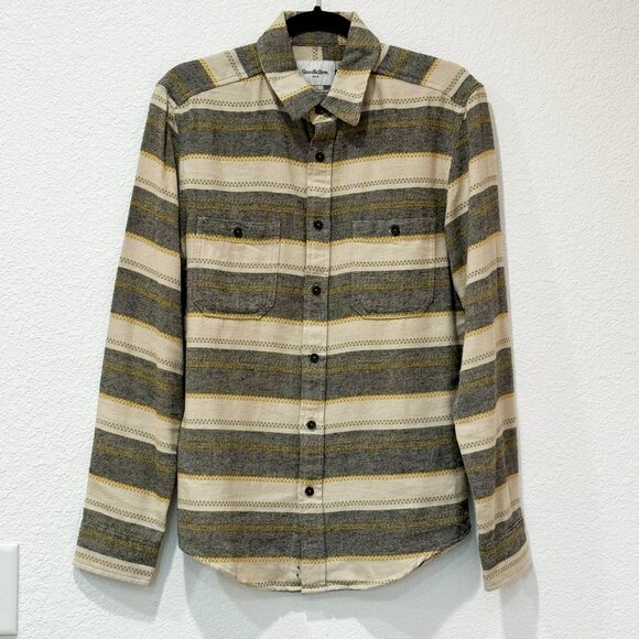 Goodfellow & Co Mens Yellow Gray Flannel Striped Button Shirt - Picture 1 of 3